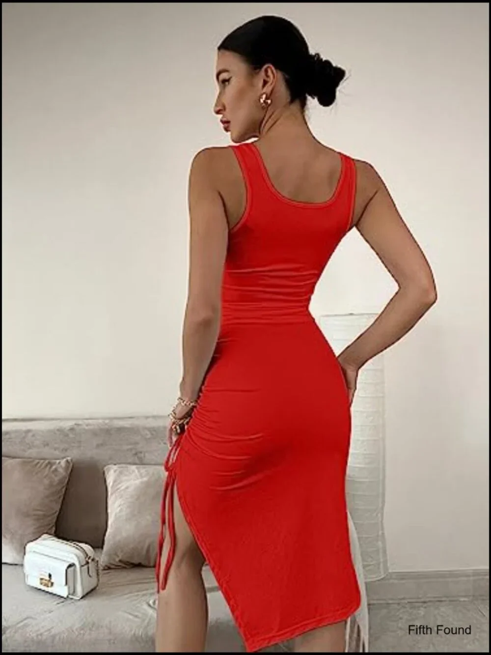 Women's Sleeveless Bodycon Midi Dress with Side Slit - Picture 2 of 7